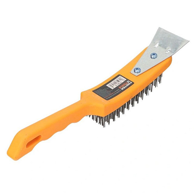 Щетка стальная Faster Tools FT301-15 с пластиковой ручкой и скребком 6-рядная
