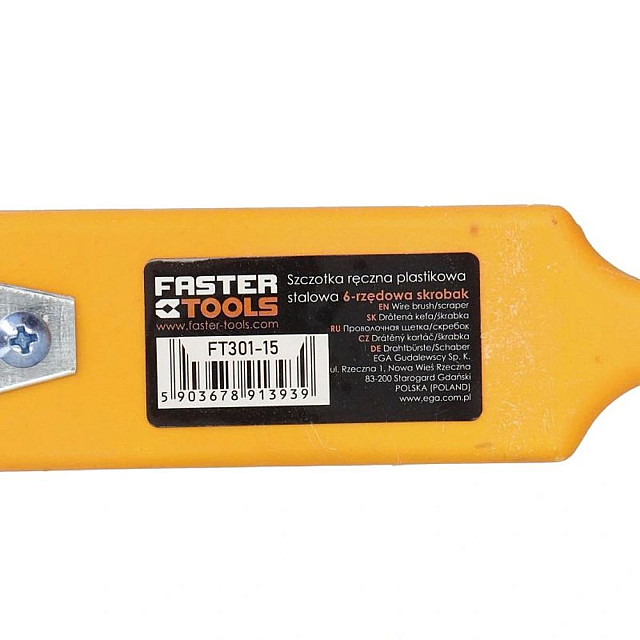 Щетка стальная Faster Tools FT301-15 с пластиковой ручкой и скребком 6-рядная