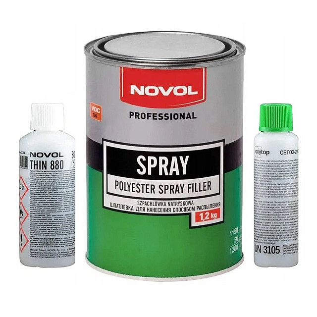 Шпатлёвка Novol Spray распыляемая и разбавитель Novol Thin 880 0.8/1.2 кг