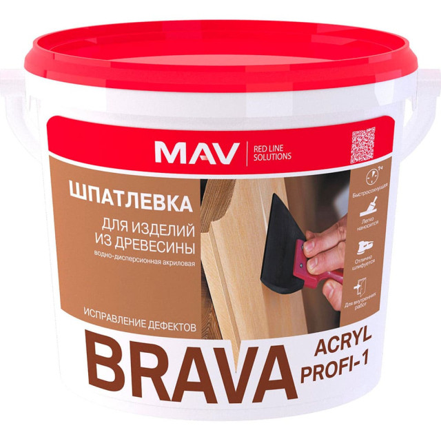 Шпатлевка MAV Brava Acryl Profi-1 для изделий из древесины белая 0.5 л