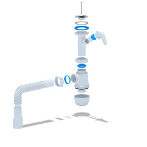Сифон для мойки АНИ пласт А2015 бутылочный 1 1/2*40 с гофрой 40*40/50 мм с отводом для стиральной машины литой выпуск 70 мм
