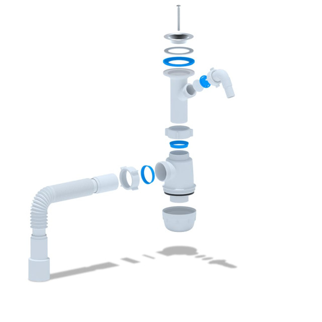 Сифон для мойки АНИ пласт А2015 бутылочный 1 1/2*40 с гофрой 40*40/50 мм с отводом для стиральной машины литой выпуск 70 мм