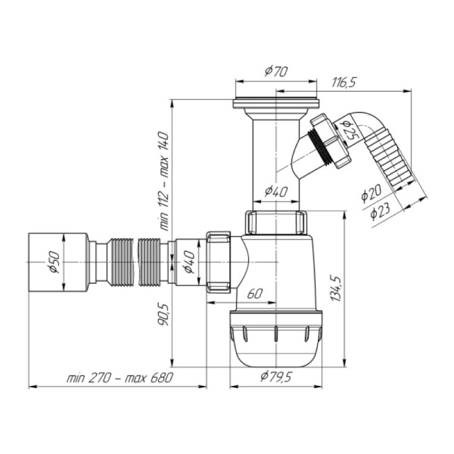 Сифон для мойки АНИ пласт А2010 бутылочный 1 1/2