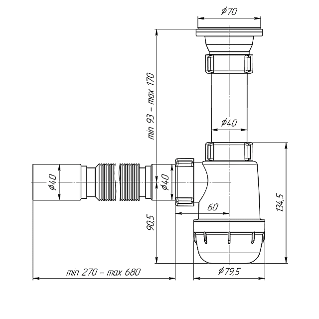 Сифон для мойки АНИ пласт A0115 бутылочный 1 1/2