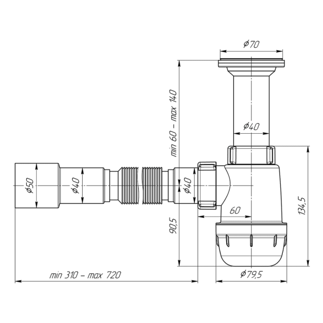 Сифон для мойки АНИ пласт A0515 бутылочный 1 1/2