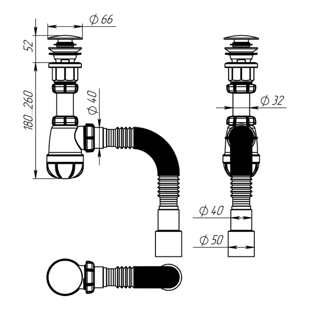 Сифон для умывальника Aquant S4015-30-MR 1 1/4
