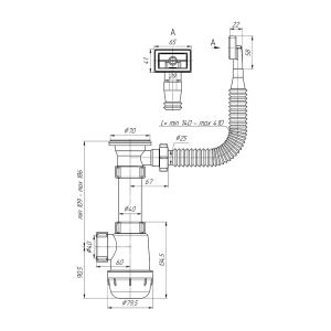 Сифон АНИ пласт A0140S для мойки бутылочный 1 1/2
