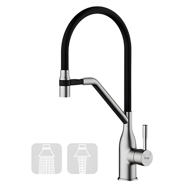 Смеситель для кухни Frap F4497-9 гибкий излив черный/оружейная сталь