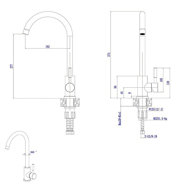 Смеситель для кухни AV Engineering AVZAR4-A304BK-732 SUS 304 D35 черный