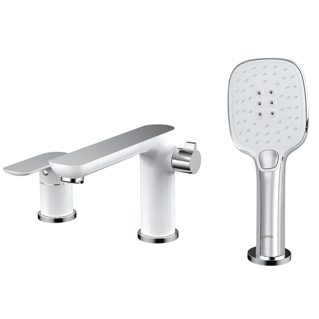 Смеситель для ванны Frap G1148 на 3 отверстия белый/хром врезной