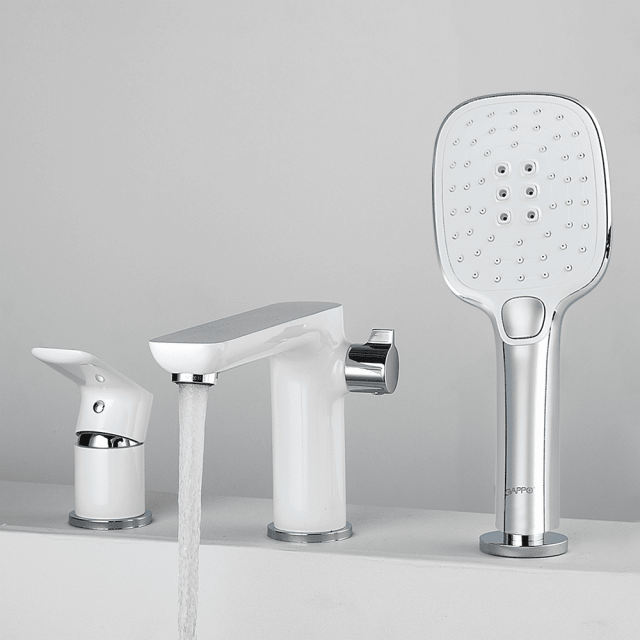 Смеситель для ванны Frap G1148 на 3 отверстия белый/хром врезной