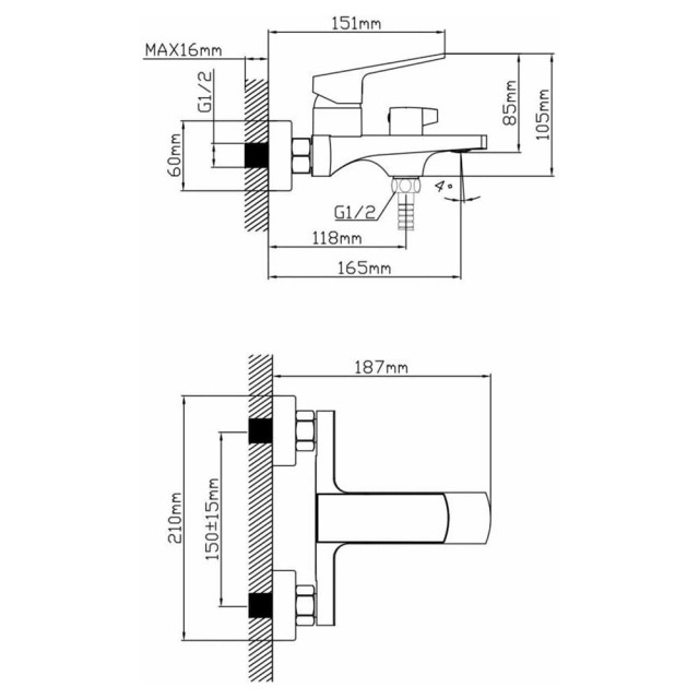 Смеситель для ванны AV Engineering AVNEO3-A170-130 серия NEO D35