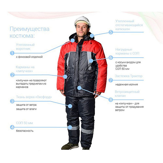 Костюм ГК Артекс Балтика утепленный серо-красный размер 48-50 рост 182-188 см