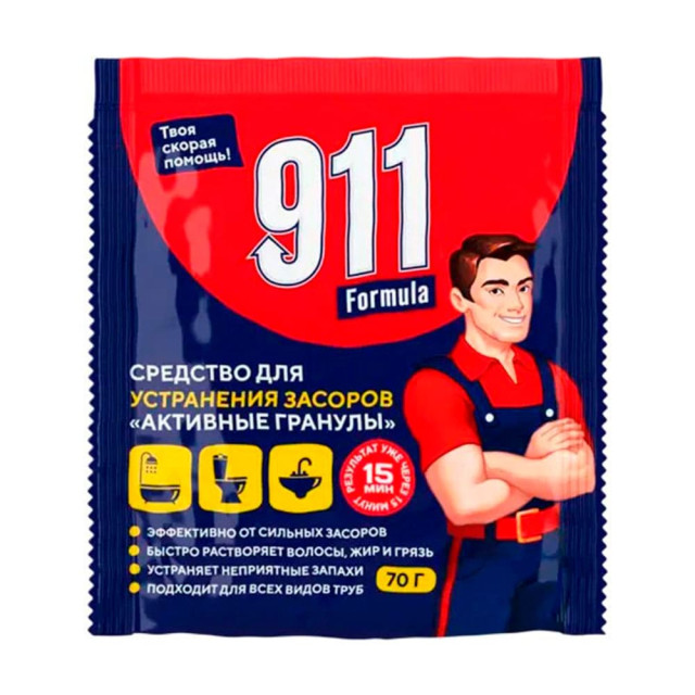 Средство для устранения засоров 911 Formula Активные гранулы саше 70 г