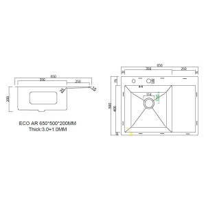 Мойка кухонная Arfeкa Eco ar L Black pvd nano 650*500 мм