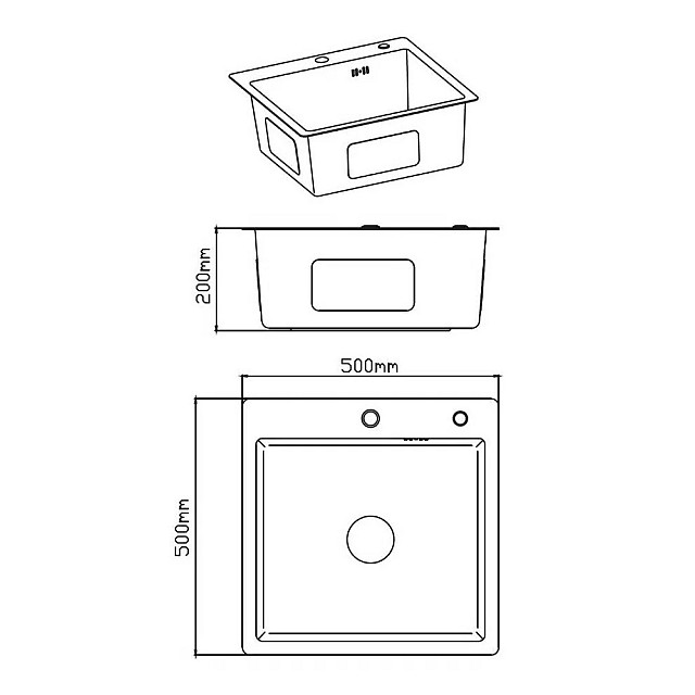 Кухонная мойка с PVD покрытием DS5050BL 500*500*200 мм