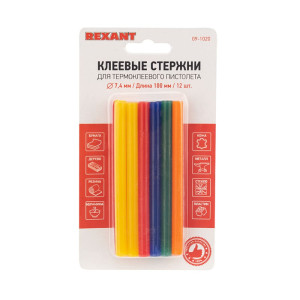Стержни клеевые Rexant 09-1020 цветные 7.4*100 мм 12 шт
