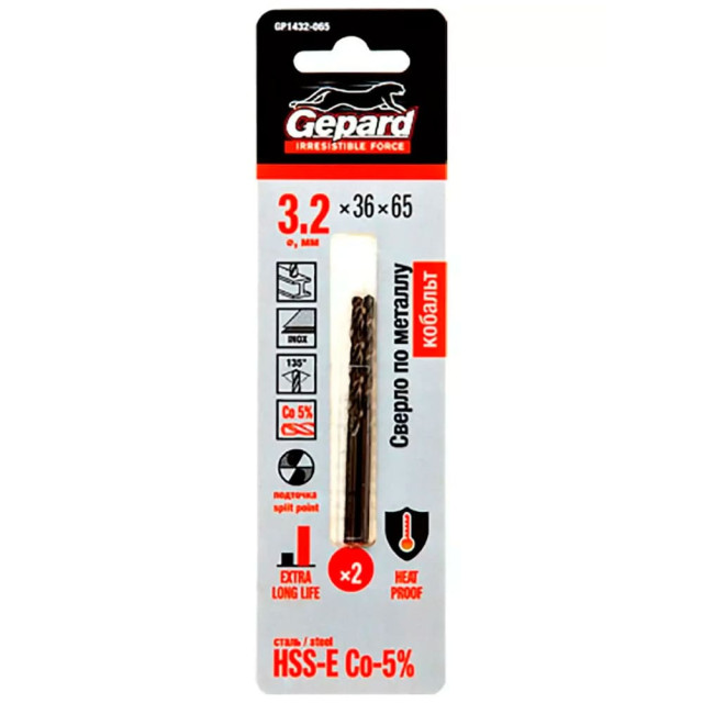 Сверло по металлу Gepard GP1432-065 HSS-Co 3.2*36*65 мм 2 шт