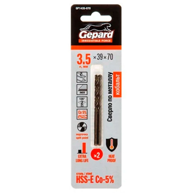Сверло по металлу Gepard GP1435-070 HSS-Co 3.5*39*70 мм