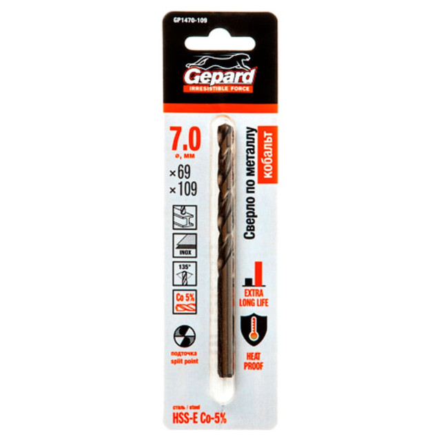 Сверло по металлу Gepard GP1470-109 HSS-Co 7.0*69*109 мм