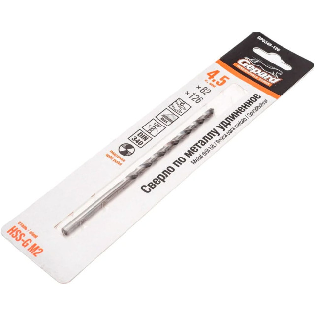 Сверло по металлу Gepard GP0345-126 HSS-G удлиненное 4.5*82*126 мм