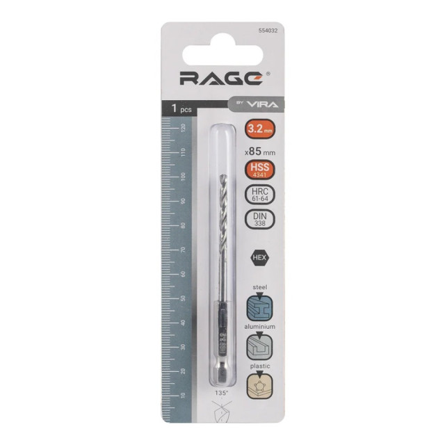 Сверло Vira Rage 554032 W4 с шестигранным хвостовиком 3.2 мм