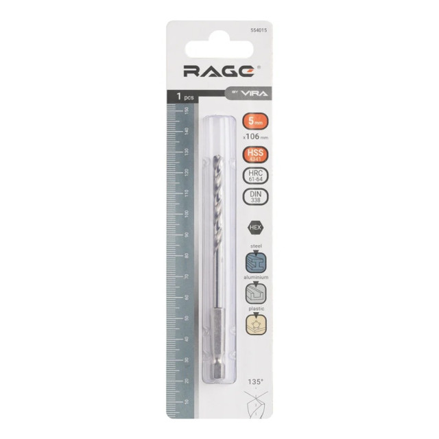 Сверло Vira Rage 554015 W4 с шестигранным хвостовиком 5 мм
