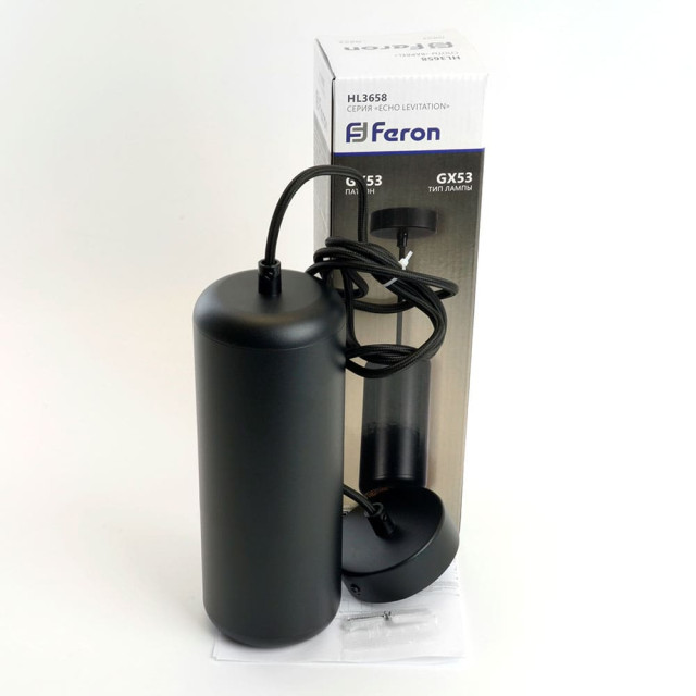 Светильник потолочный Feron Echo Levitation HL3658 48403 на подвесе GX53 12W 230V 80*220 мм черный