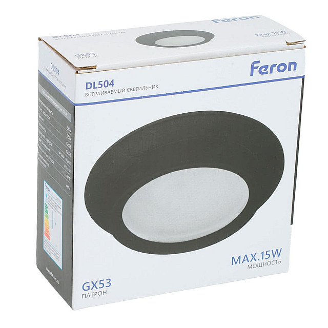 Светильник встраиваемый Feron DL504 51102 15W 230V GX53 IP44 черный круг без лампы