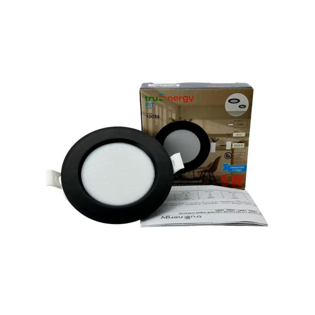Светильник TruEnergy Fit 10086 круг 5W 4000K IP20 пластик ультратонкий черный
