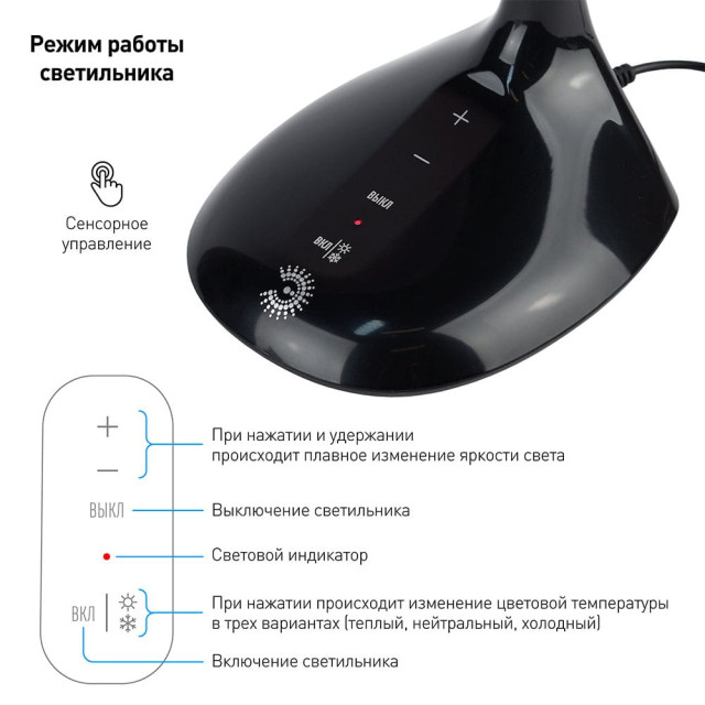 Светильник настольный Эра NLED-452-9W-BK Б0019129 черный