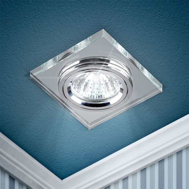 Светильник точечный Эра DK8 C0043740 CH/WH MR16 12V/220V 50W декор стекло квадрат хром/зеркальный