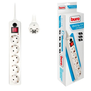 Удлинитель Buro 992295 с сетевым фильтром 5*5 м с заземлением белый