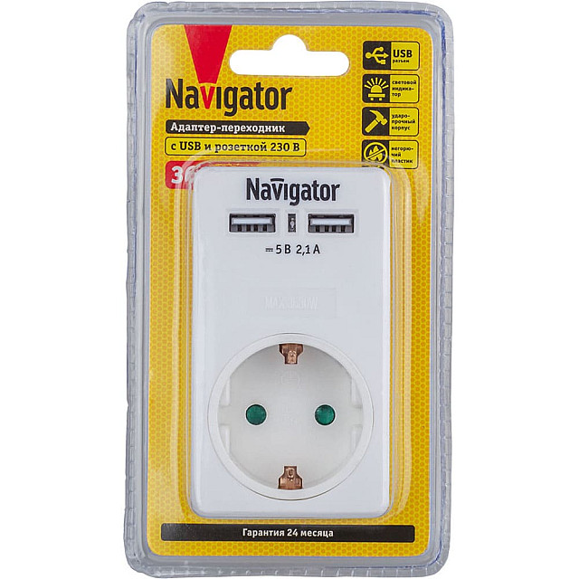 Адаптер Navigator 61 699 NAD-USB02-1E-C-WH 1 гнездо с заземлением