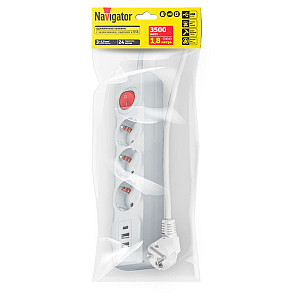 Удлинитель Navigator 61 455 NPE-USB-03-300-180-ESC -3x1 3 гнезда с заземлением выключателем 1.8 м