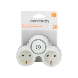 Блок мультирозеточный Zenitech 191904 с выключателем 16А 2*2Р+Е защитные шторки бело-серый