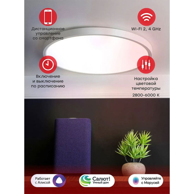 Умный потолочный светильник EKF Connect sclwf-600-cct 600 мм 45W