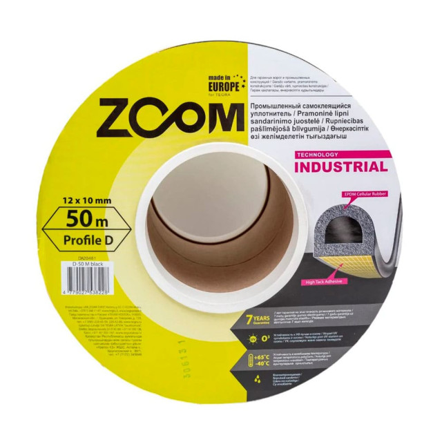 Уплотнитель гаражный Zoom Industrial 02-2-4-220 профиль D 12*10 мм черный