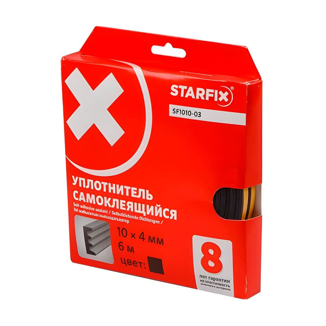 Уплотнитель Starfix SF1010-03 сдвоенный профиль E 10*4 мм черный 6 м