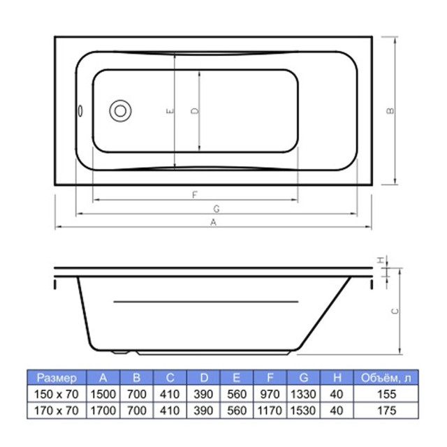 Ванна акриловая Bonito Home Aralia BH-AR-207-170-70/St с ножками 170*70 см