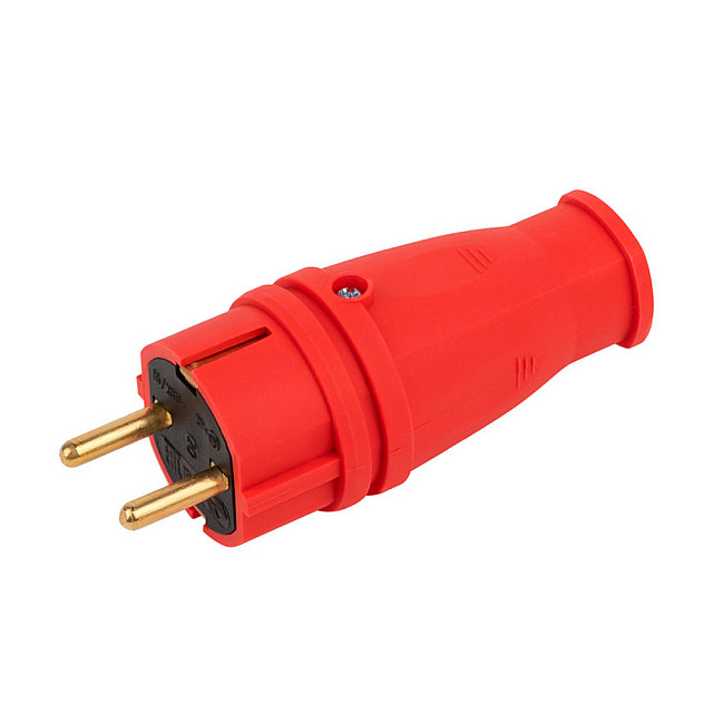 Вилка прямая Эра VX10-R-IP44 Б0055415 каучуковая c заземлением 16А IP44 красная