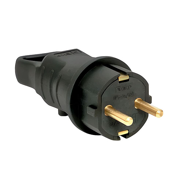 Вилка угловая EKF Basic RPS-017-16-230-44 2P+PE 16A 230В IP44 каучук черная