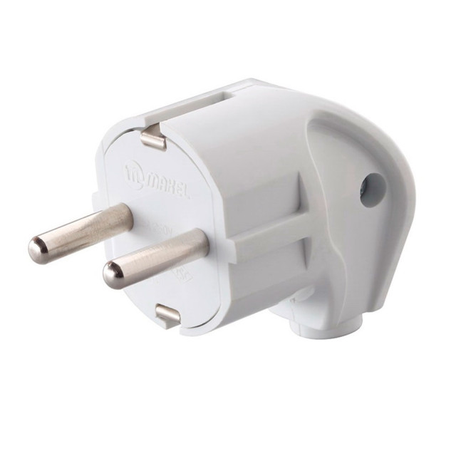 Вилка угловая Makel 10027 с заземлением белая