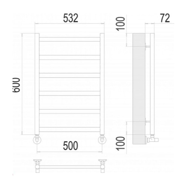 Полотенцесушитель Terminus Аврора П6 черный матовый RAL 9005 500*600 мм