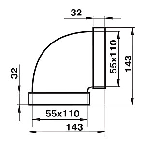 Колено воздуховода Zernberg 5251 горизонтальное 90° 55*110 мм