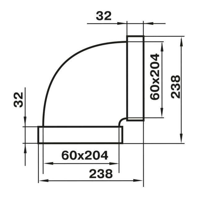 Колено воздуховода Zernberg 8281 горизонтальное 90° 60*204 мм