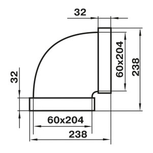 Колено воздуховода Zernberg 8281 горизонтальное 90° 60*204 мм