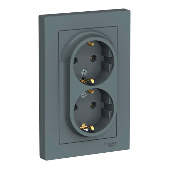 Розетка Schneider Electric AtlasDesign ATN000724 2 места с заземлением грифель