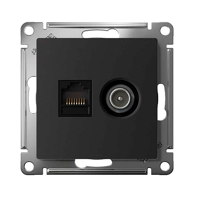 Розетка ТВ + компьютерная Schneider Electric AtlasDesign ATN001089 двойная RJ45 карбон