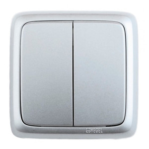 Выключатель Hegel Alfa ВА10-153-06 2 клавиши серебро